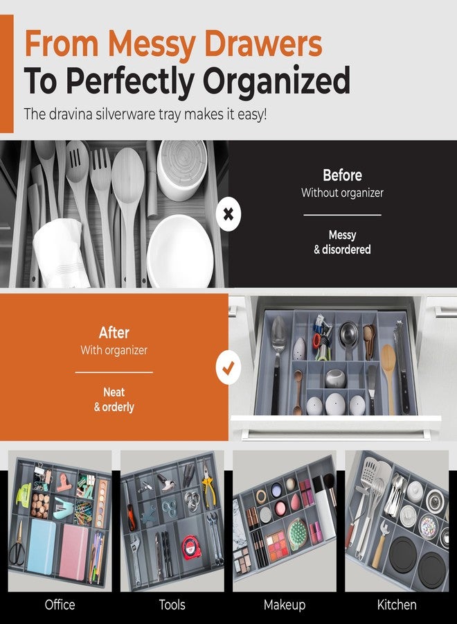 Dravina Expandable Kitchen Organizer Tray for Cutlery, Spices, Cosmetics & Stationery | Multipurpose Adjustable Drawer Organizer for Kitchen, Bedroom, Bathroom & Office Storage (Grey). - Image 2